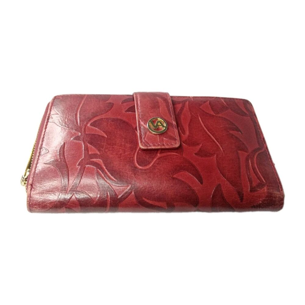 Valentina Red Floral Leather Wallet Bifold